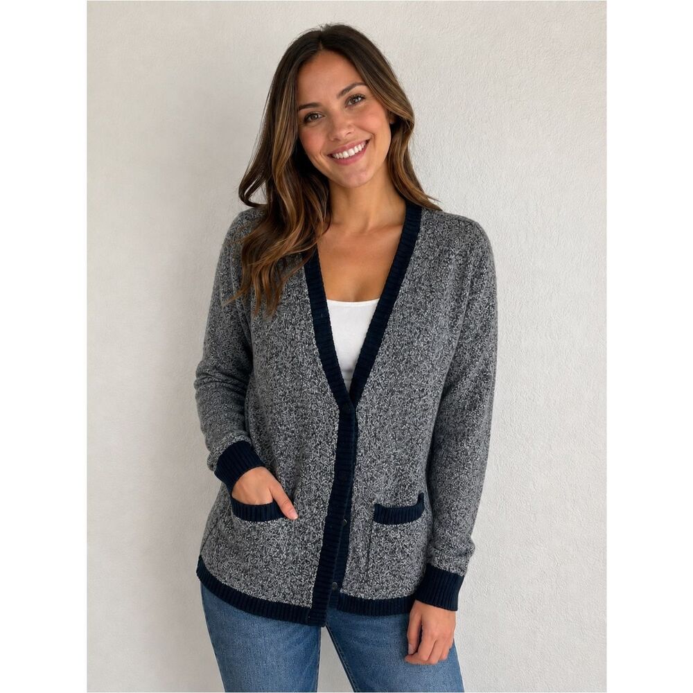 Madewell Black and Gray Wool Cardigan Sweater